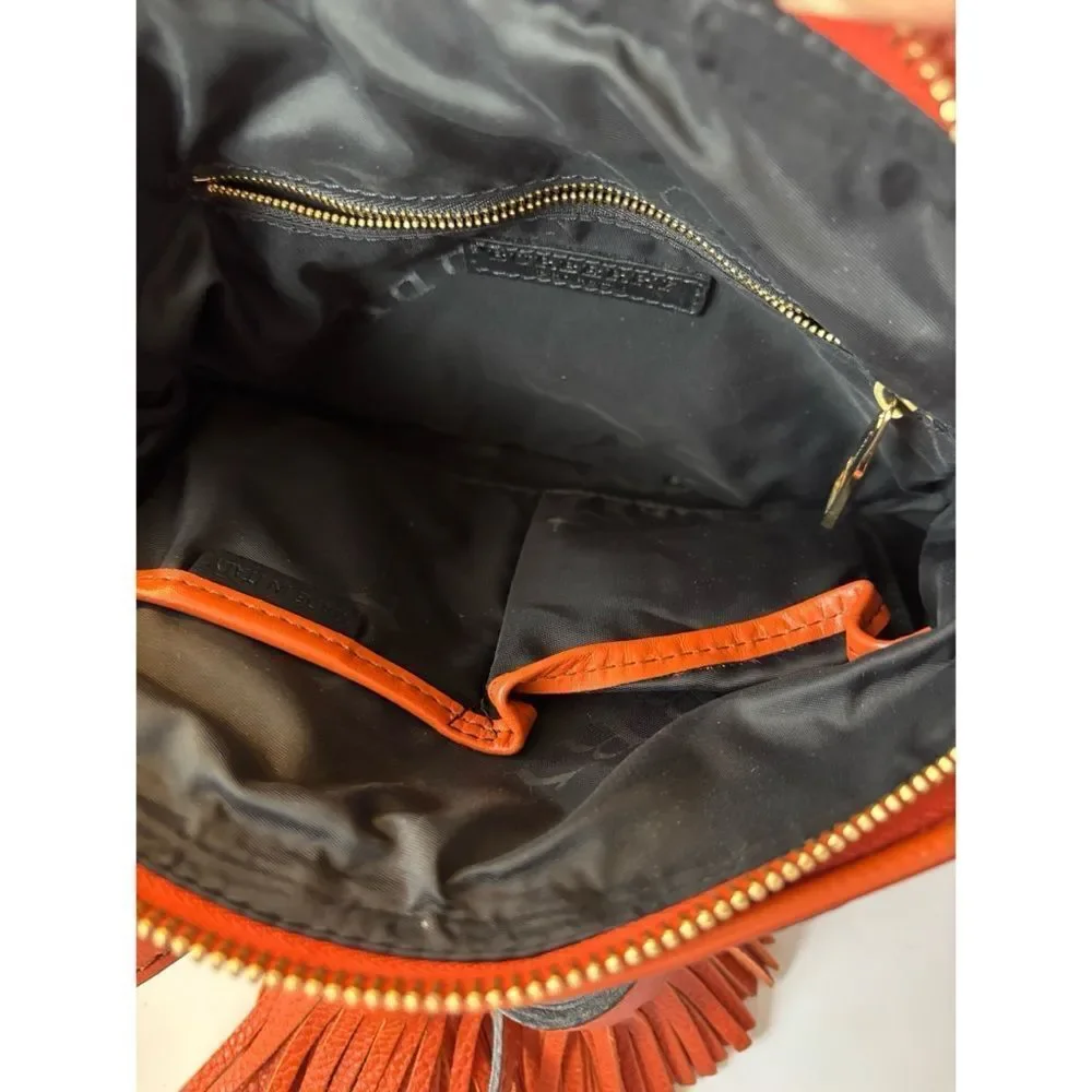 Authentic BURBERRY PRORSUM Tassel Calf Crescent leather Crossbody Bag in Orange